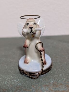 LaGloriette Peint Main Limoges France Trinket - Angelic Dog  Spaniel